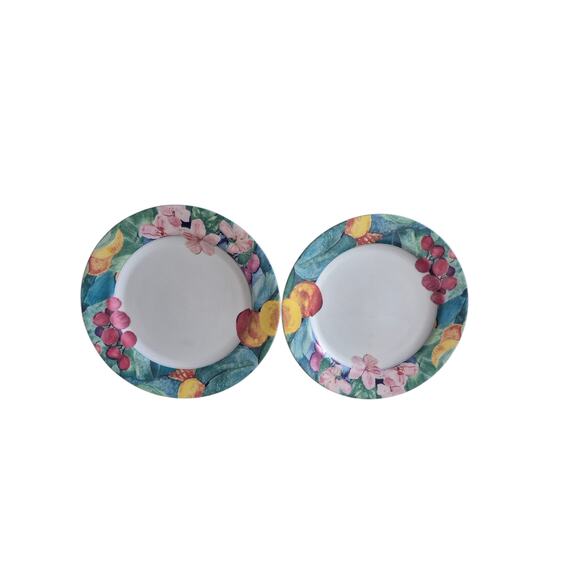Vintage Mikasa Maxima Exotic Gardens Dinner Plates 10 1/2 Spring Picnic Set of 2 - Picture 1 of 9